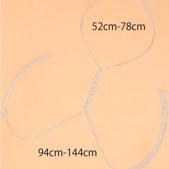 Silver Heart Zircon Body Chain, Elegant, Classy, Minimalist, Punk - Picture 4 of 4